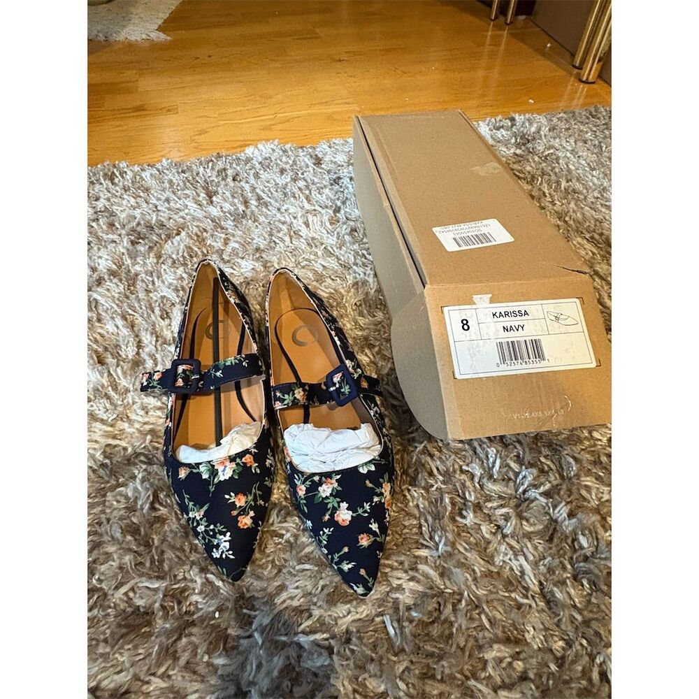 Journee Women's Mary Jane Flats Size 8 Navy Blue Floral Casual Shoes